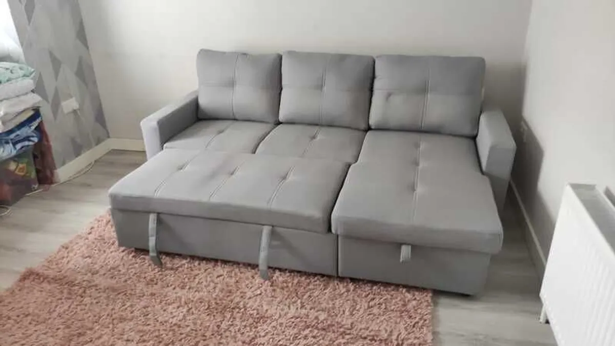 Light Grey Corner Sofa Bed with Storage & Pull-Out Base - Image 1