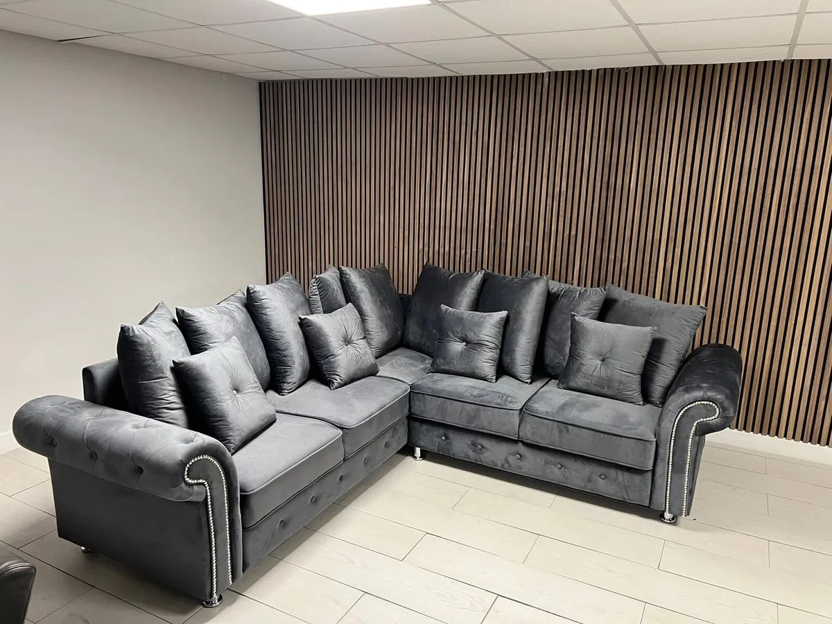 Olympia Grey Sofa With Scatter Back Cushions - Image 1