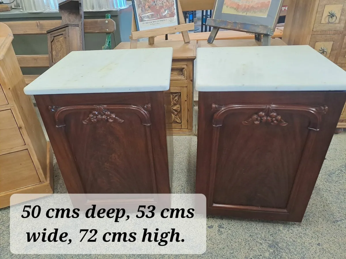 Pair vintage marble top mahogany cabinets - Image 1
