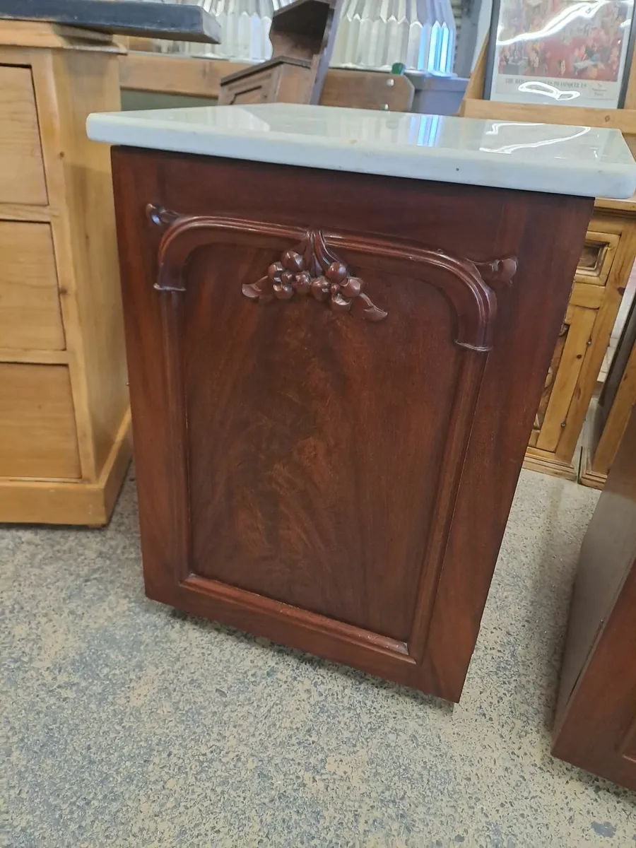 Pair vintage marble top mahogany cabinets - Image 2