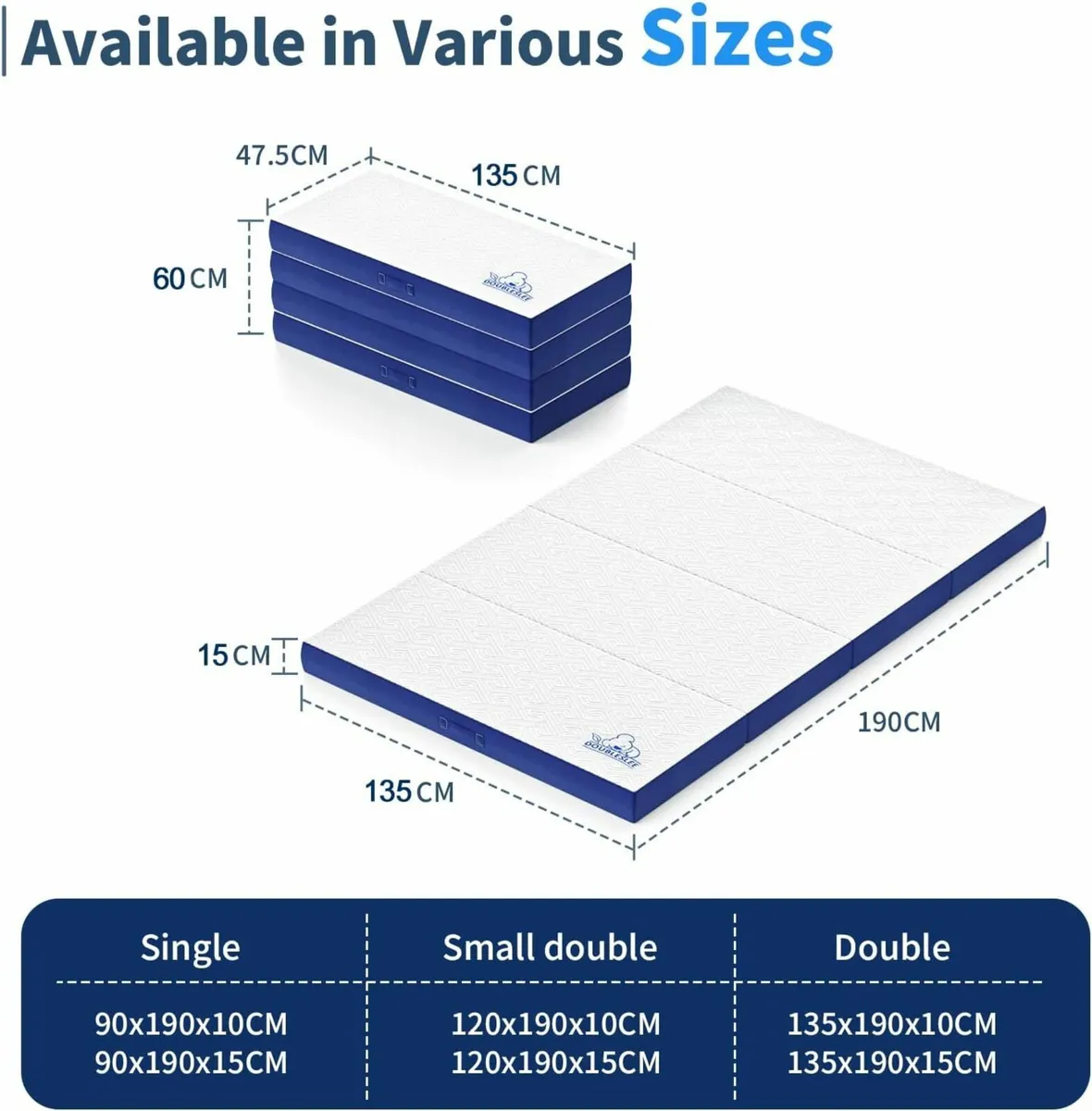 Foldable Double Mattress Memory Foam 135x190x15cm - Image 4