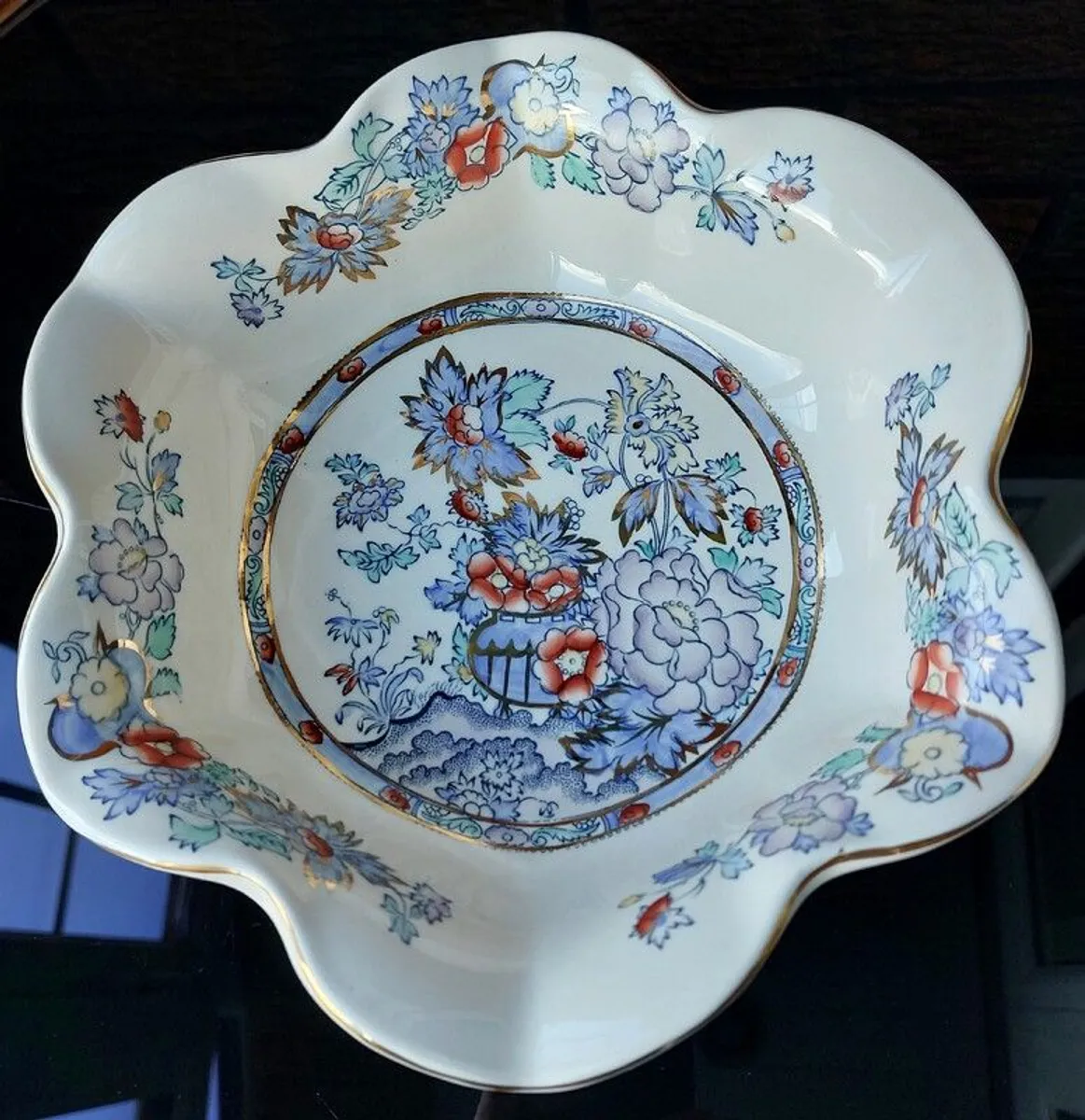 Mason's "Topaz Blue" Scalloped/Ruffled Serving Bowl - Image 3