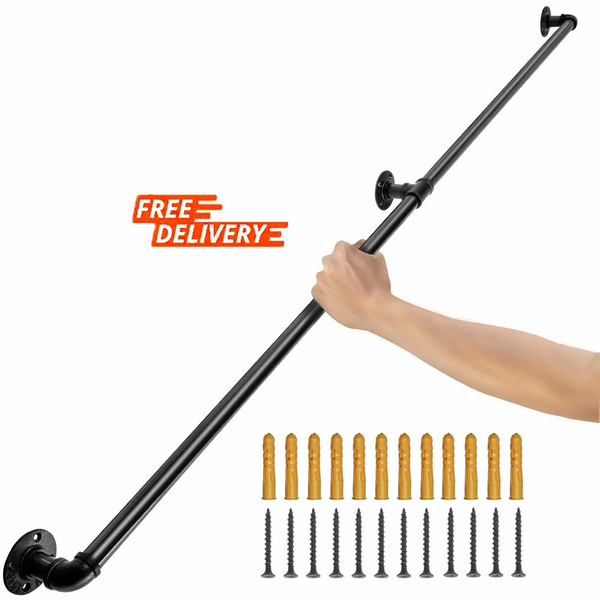 4FT Pipe Staircase Handrail w/ Wall Mount Support - Image 1