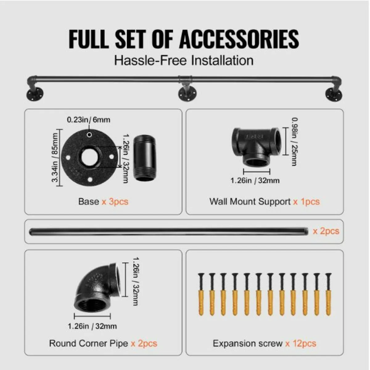 4FT Pipe Staircase Handrail w/ Wall Mount Support - Image 3