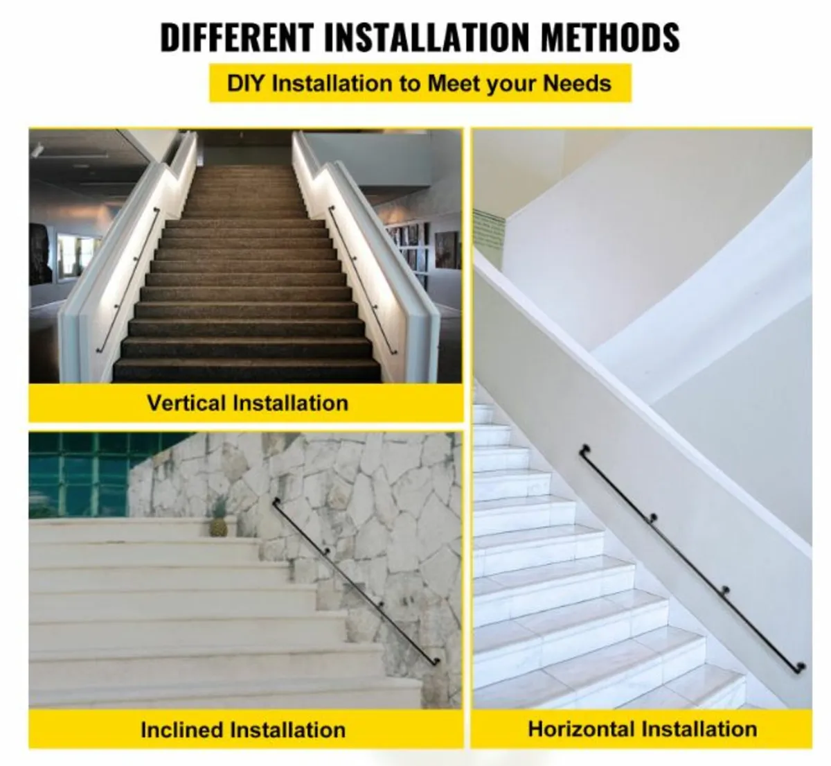 9FT Pipe Staircase Handrail w/ Wall Mount Support - Image 4
