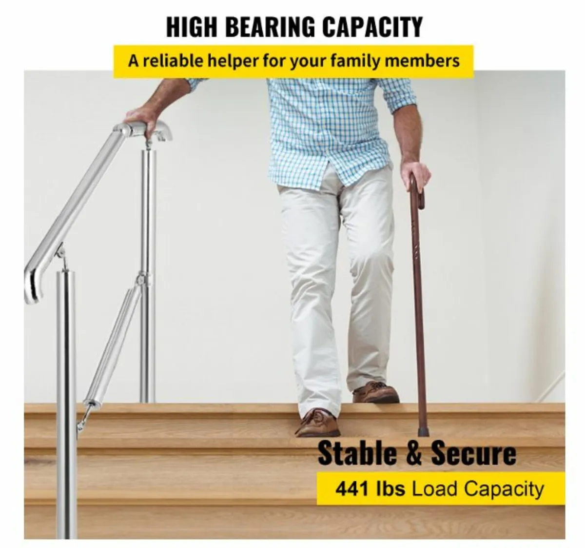 5 Step Stainless Steel Adjustable Stair Handrail - Image 4