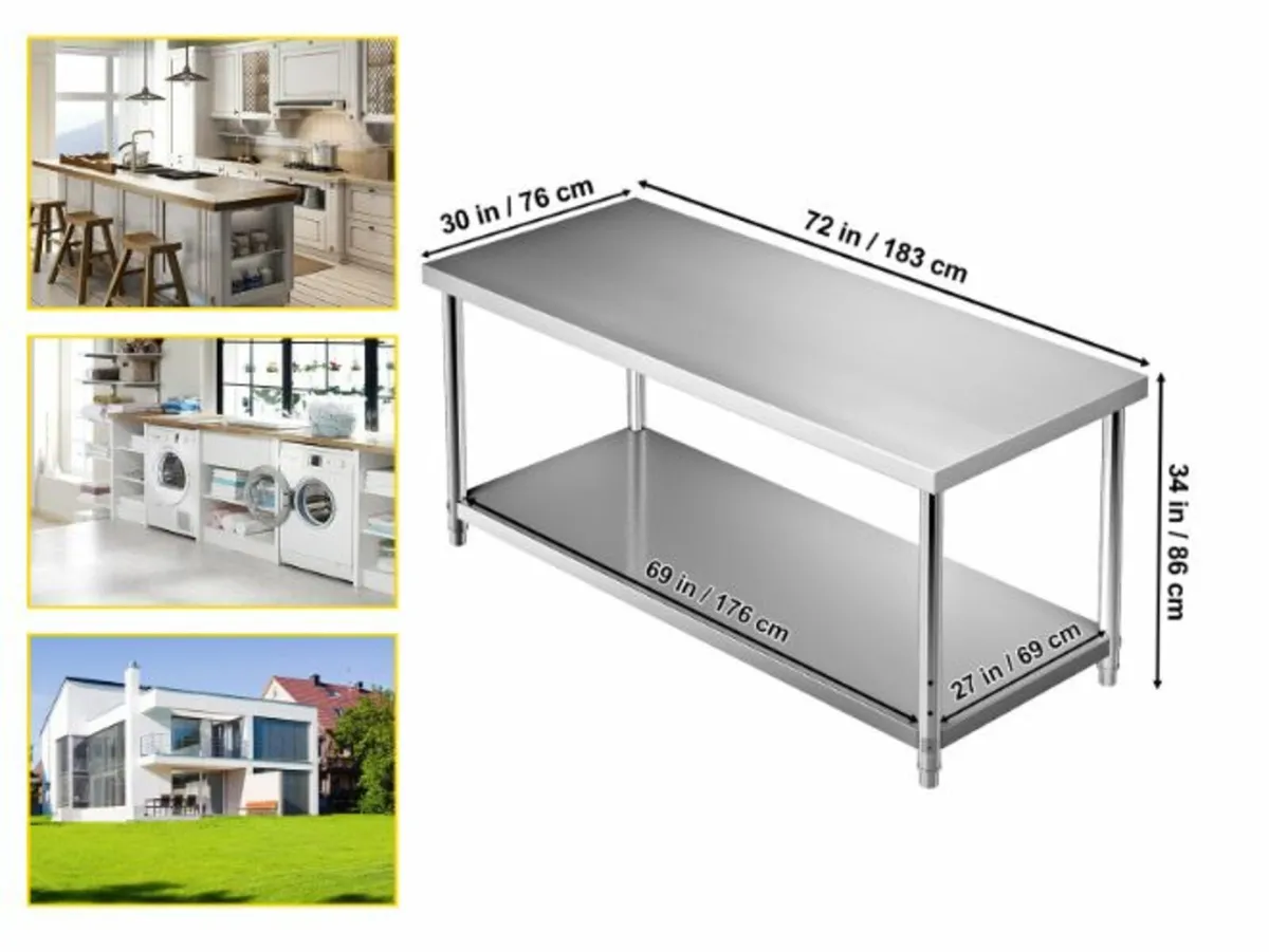 Heavy Duty Metal Worktable + Adjustable Undershelf - Image 3