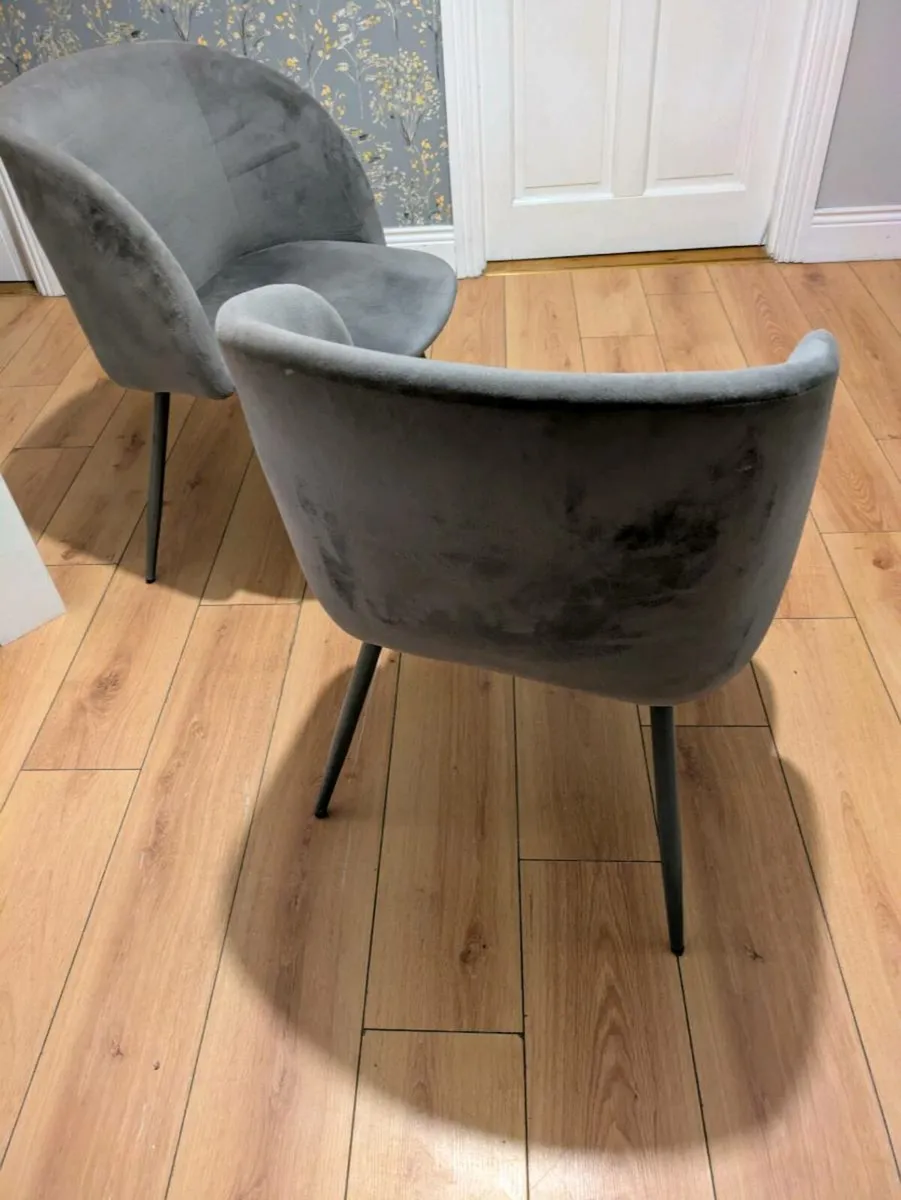 Grey velvet dining chairs - Image 3