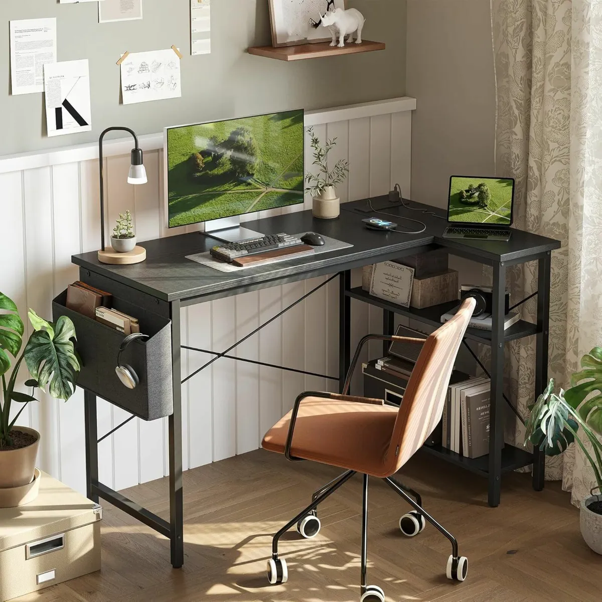 L Shaped Gaming Office Black Desk Outlets100x70cm - Image 3