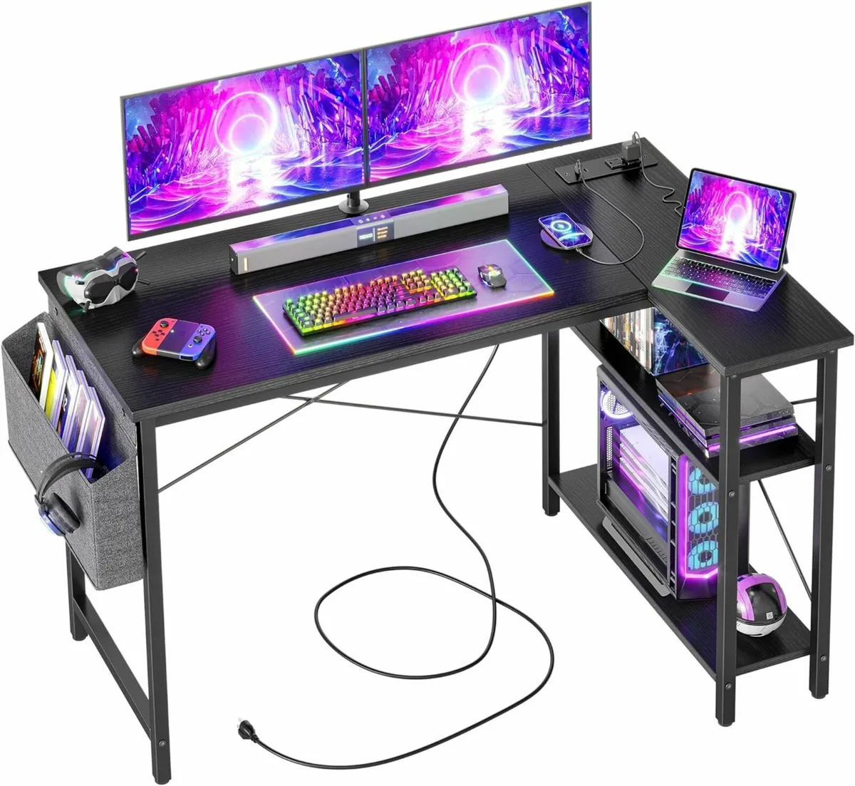 L Shaped Gaming Office Desk Outlets 120x70cm black - Image 1