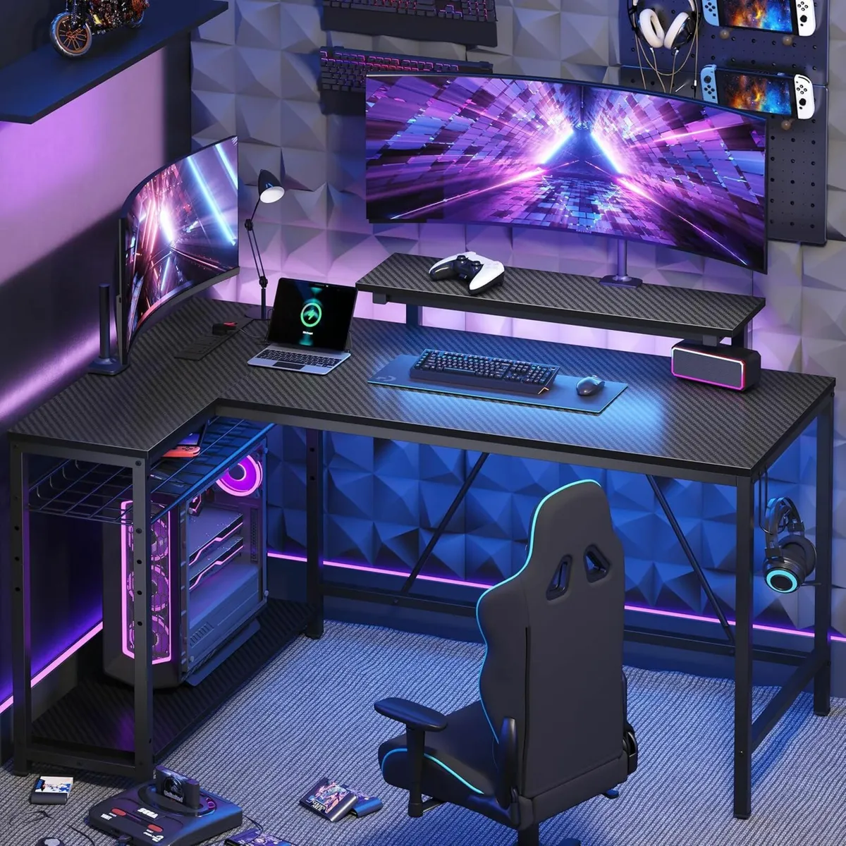 Office Gaming desk Outlets USB LED Lights 132x82cm - Image 1