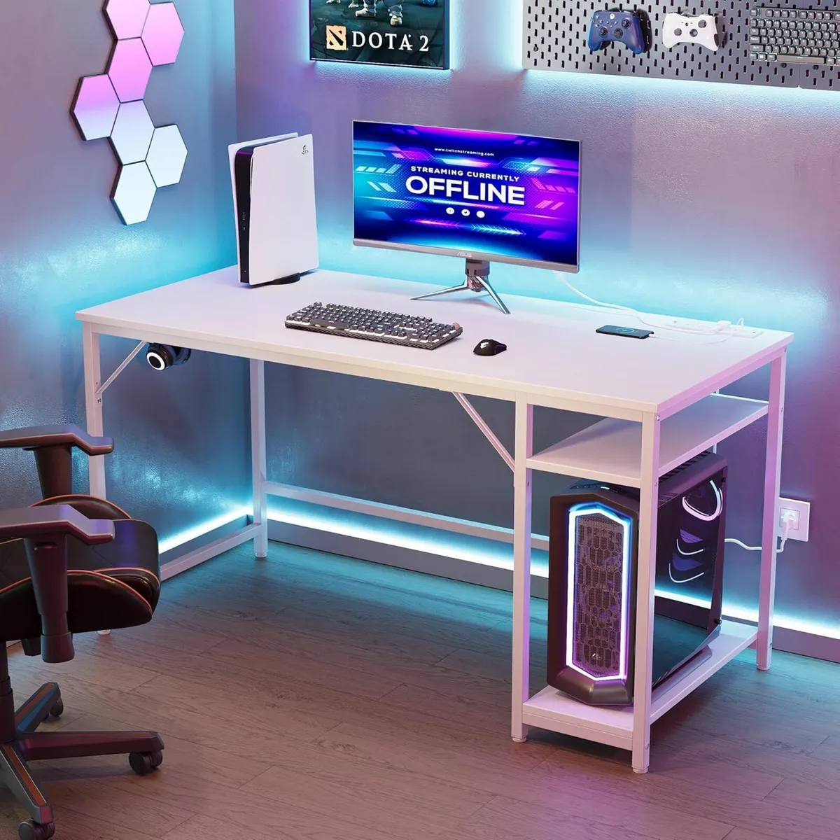 Computer Desk, 120x60cm Office Desk Power Outlets - Image 1