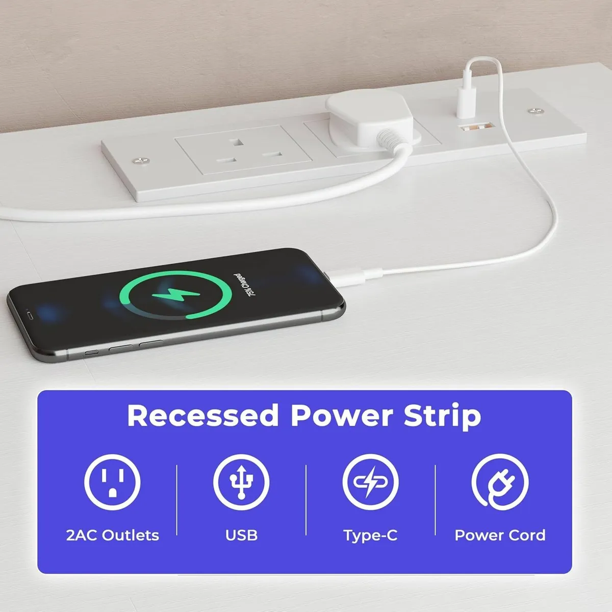 Computer Desk, 120x60cm Office Desk Power Outlets - Image 2