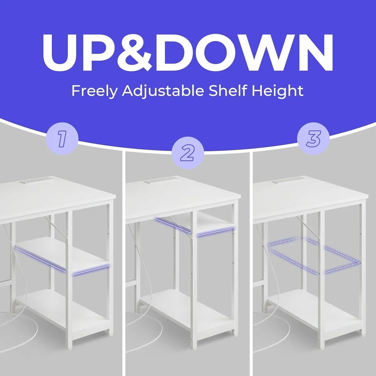 Computer Desk, 120x60cm Office Desk Power Outlets - Image 3