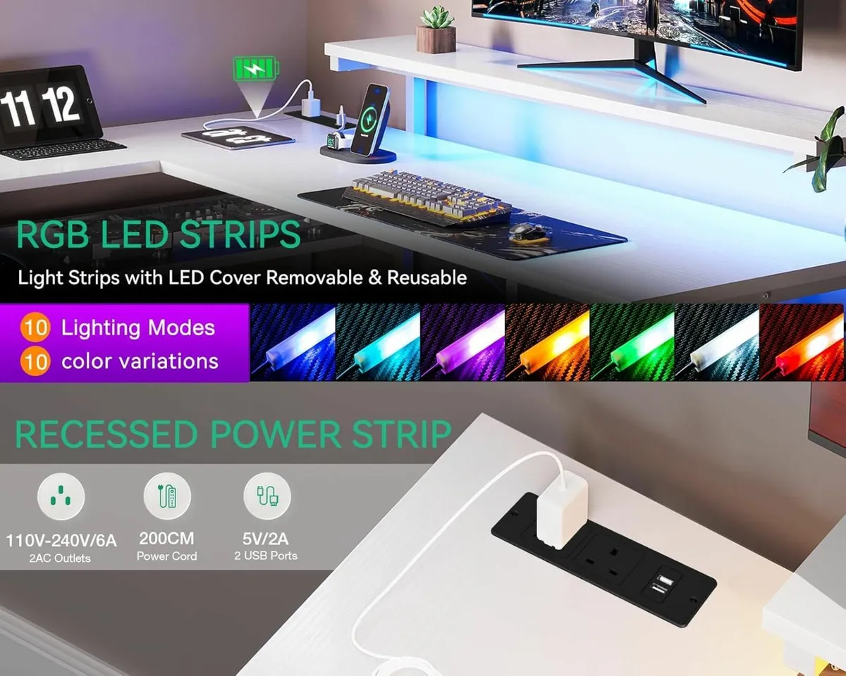 Corner Drawers Gaming office Desk LED 135×110cm - Image 4