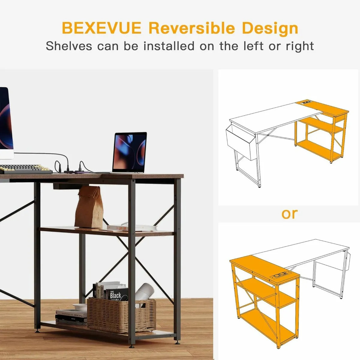 Reversible Desk Office Power Outlets120x70cm Brown - Image 2