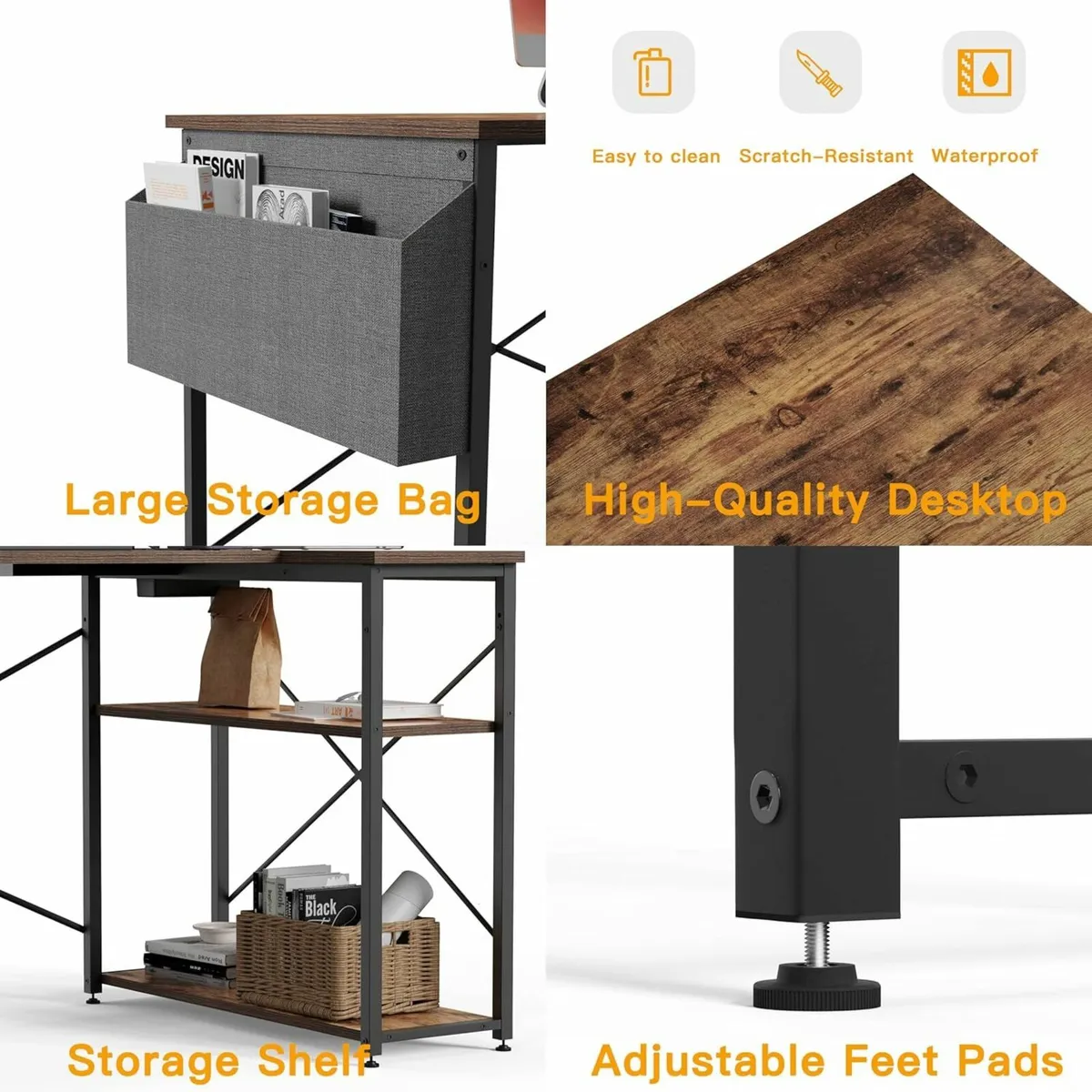 Reversible Desk Office Power Outlets120x70cm Brown - Image 4