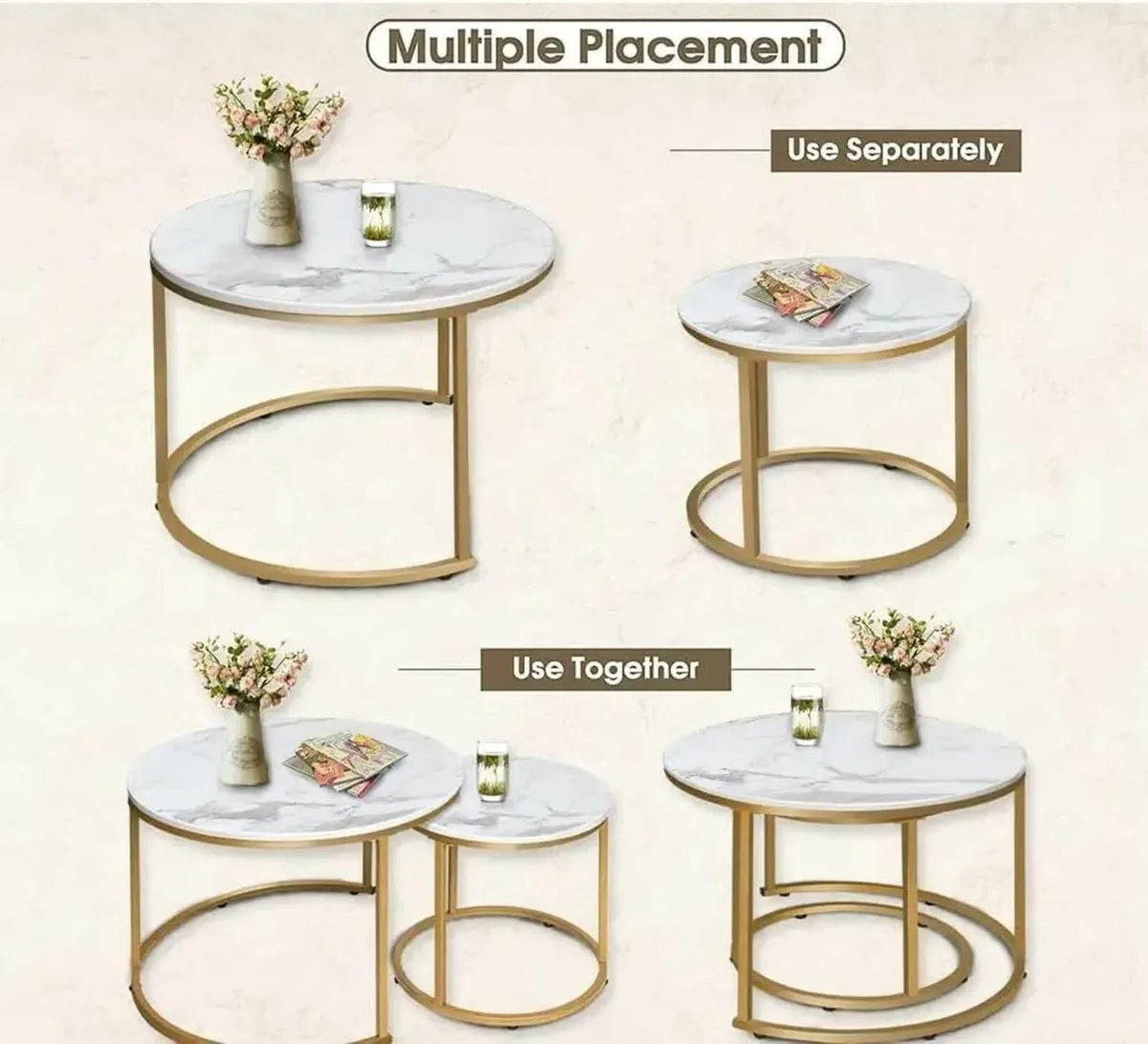 Round Coffee Tables, Removable Set of 2 End Table - Image 3