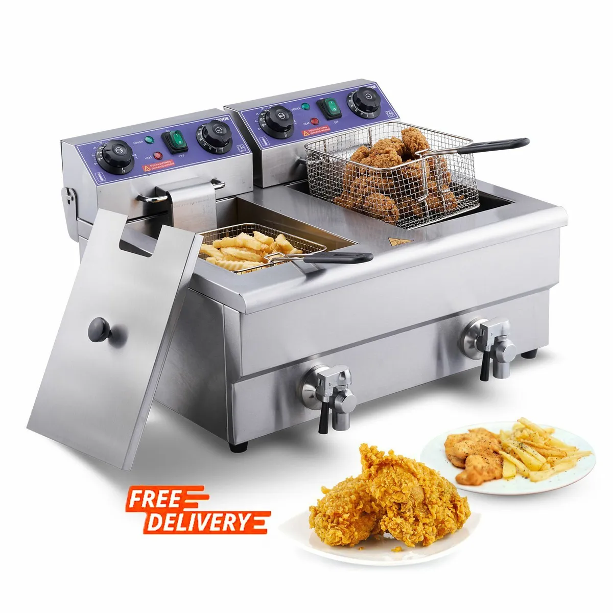 Dual Tanks 6000W Electric Deep Fryer + Oil Filter, - Image 1