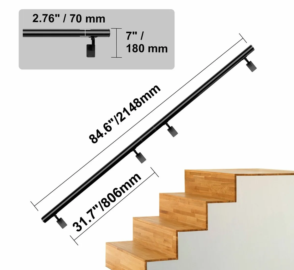 7 ft, Wall Mount Handrails Stairs Railing - Image 4