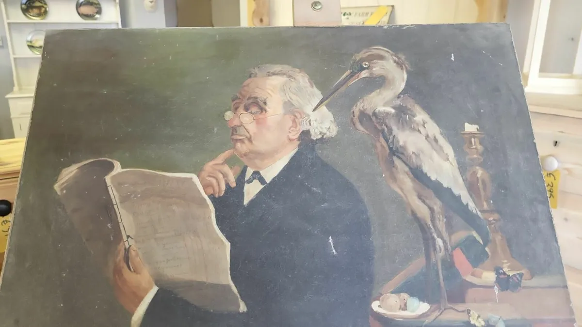19th century painting old man and bird - Image 2