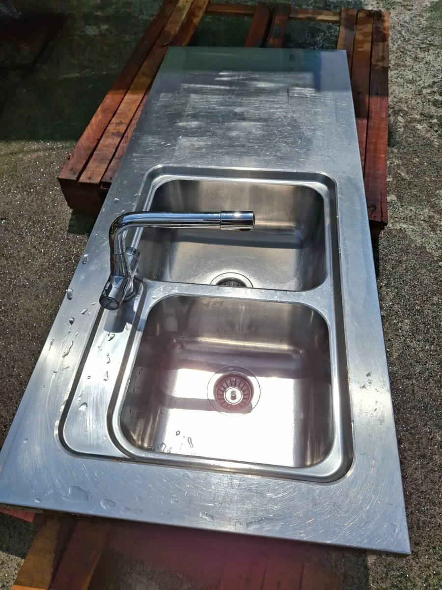 Double Stainless Steel Sink & Worktop - Image 1