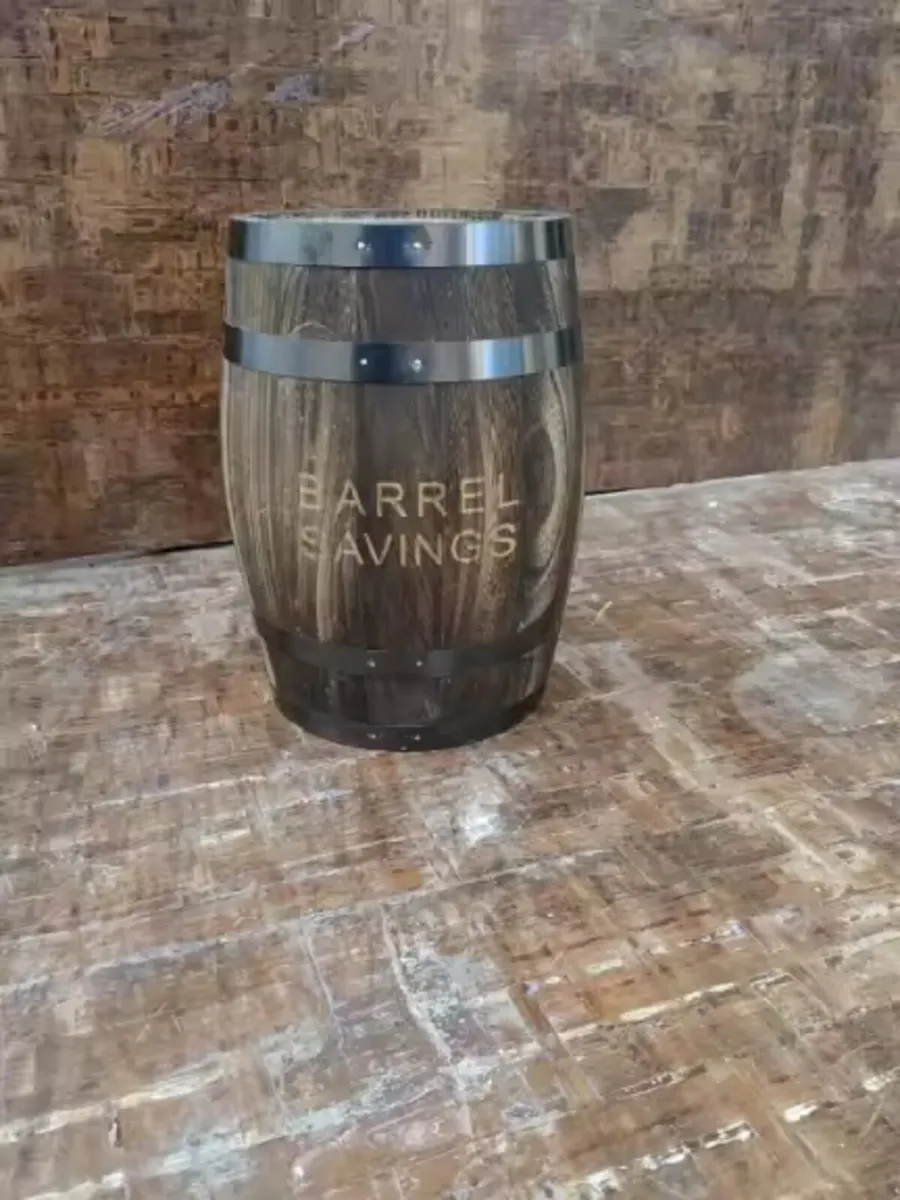 Wooden Barrel Money Box (28 x 18cm) - Image 1