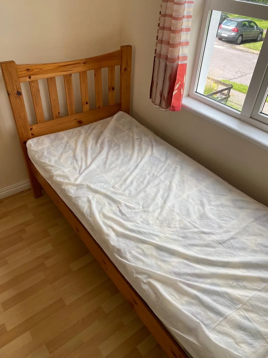 3 Pitch Pine single Beds complete with matresses - Image 1