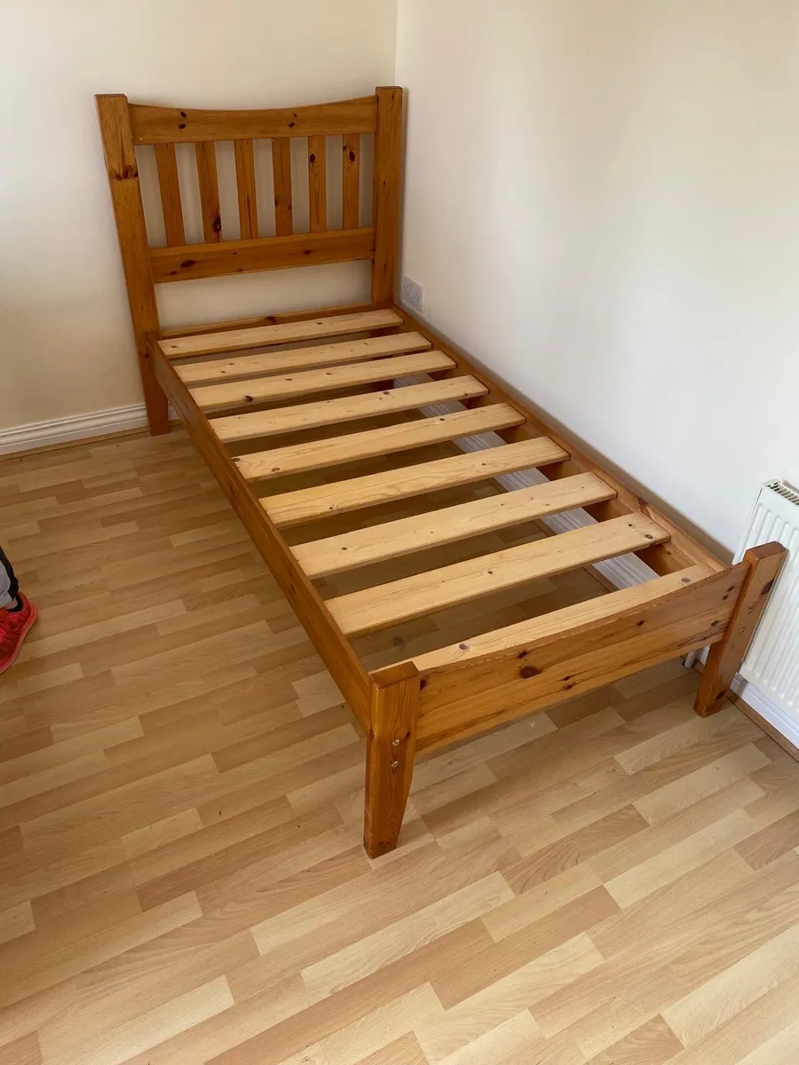 3 Pitch Pine single Beds complete with matresses - Image 2