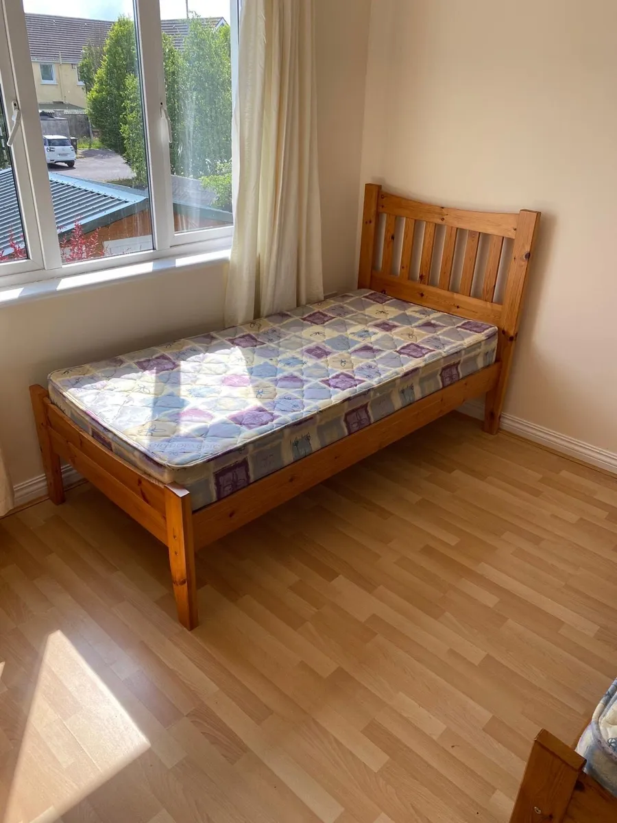 3 Pitch Pine single Beds complete with matresses - Image 3