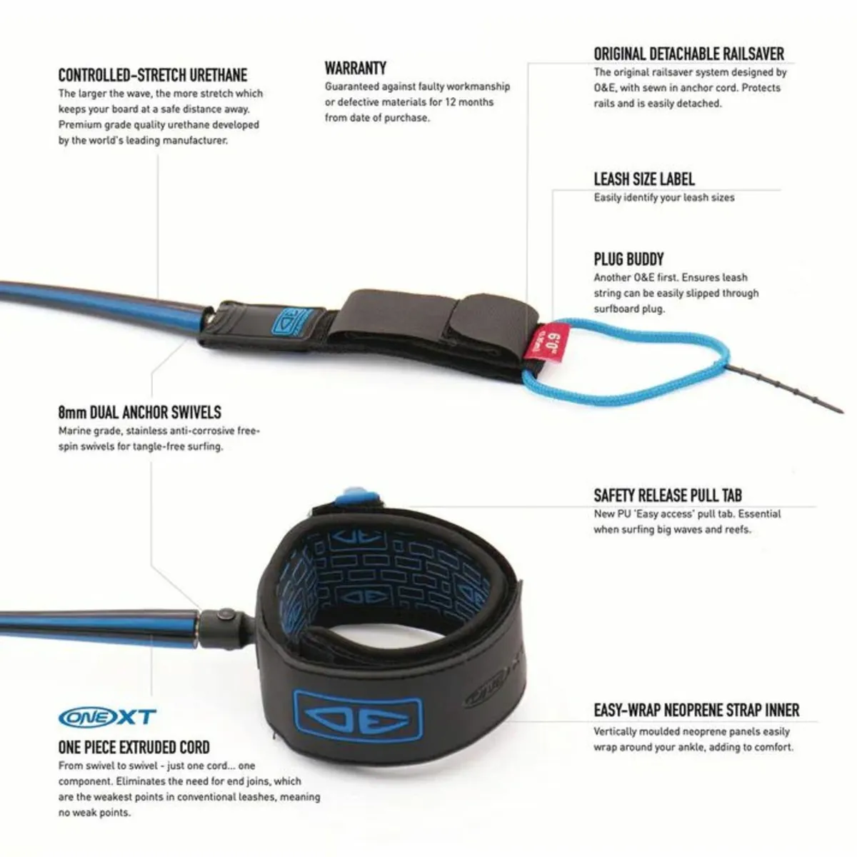 Ocean and Earth 7ft One XT Premium Surfboard Leash - Image 2