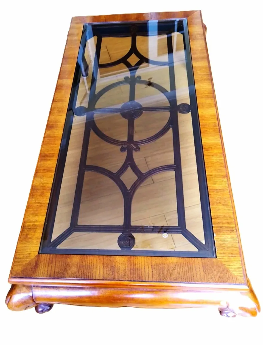 Elegant Wooden Coffee Table with Glass Top - Image 1