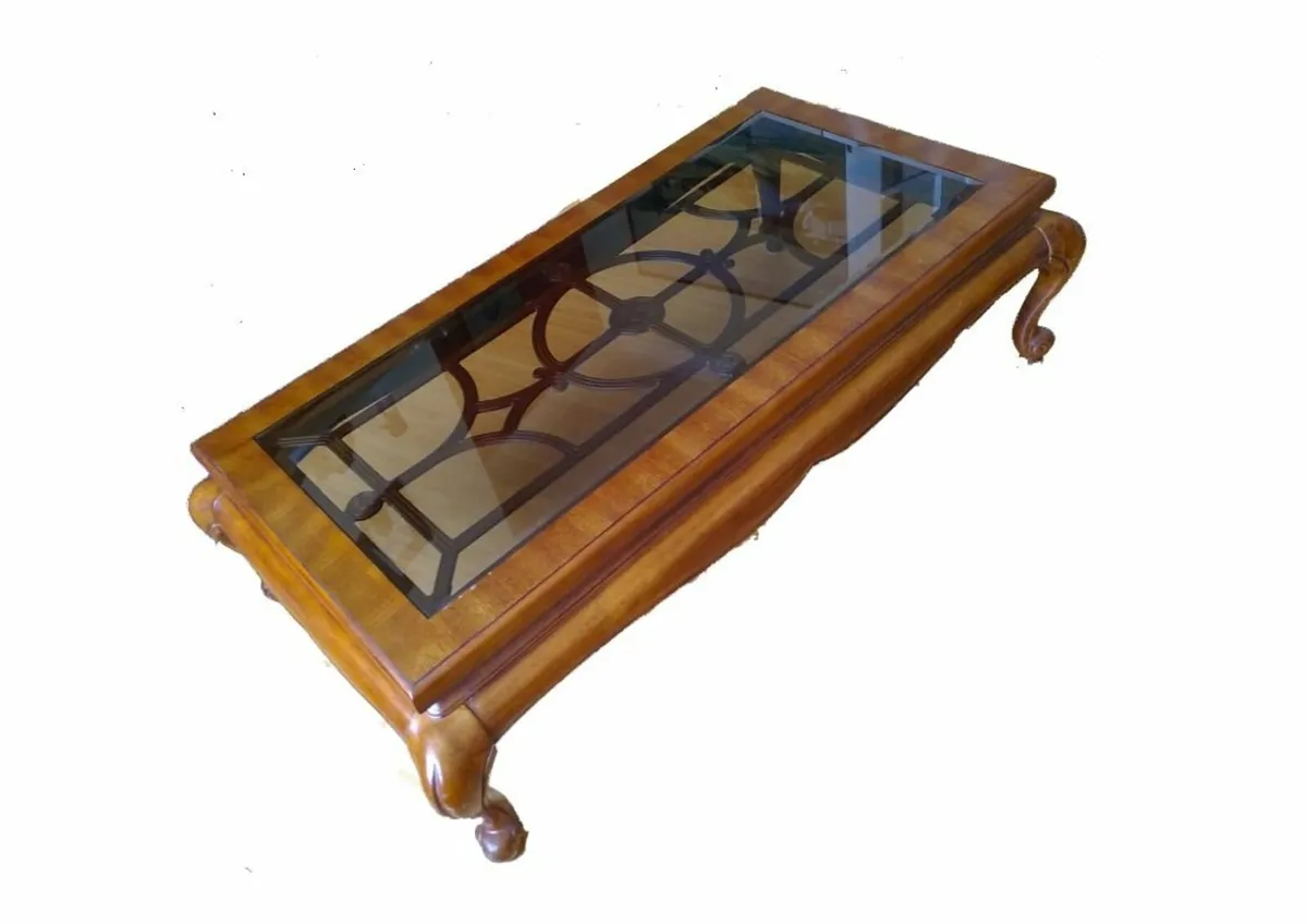 Elegant Wooden Coffee Table with Glass Top - Image 2