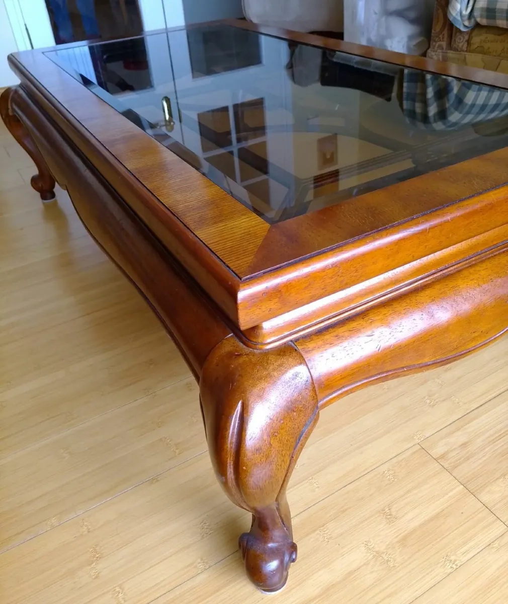 Elegant Wooden Coffee Table with Glass Top - Image 3