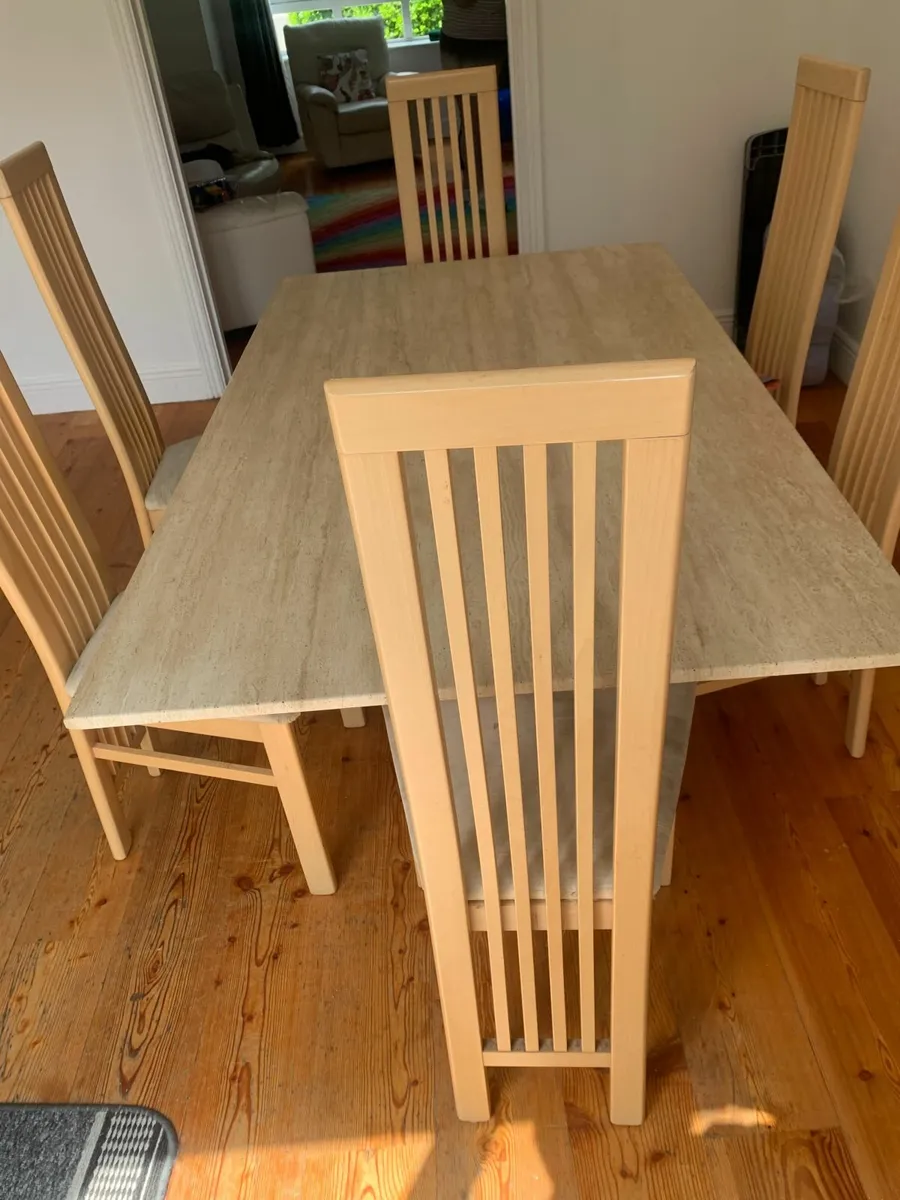kitchen dining room marble and 6 high back chairs - Image 1