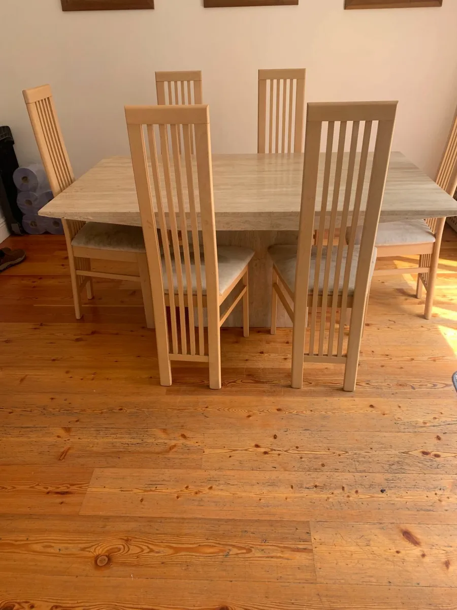 kitchen dining room marble and 6 high back chairs - Image 3