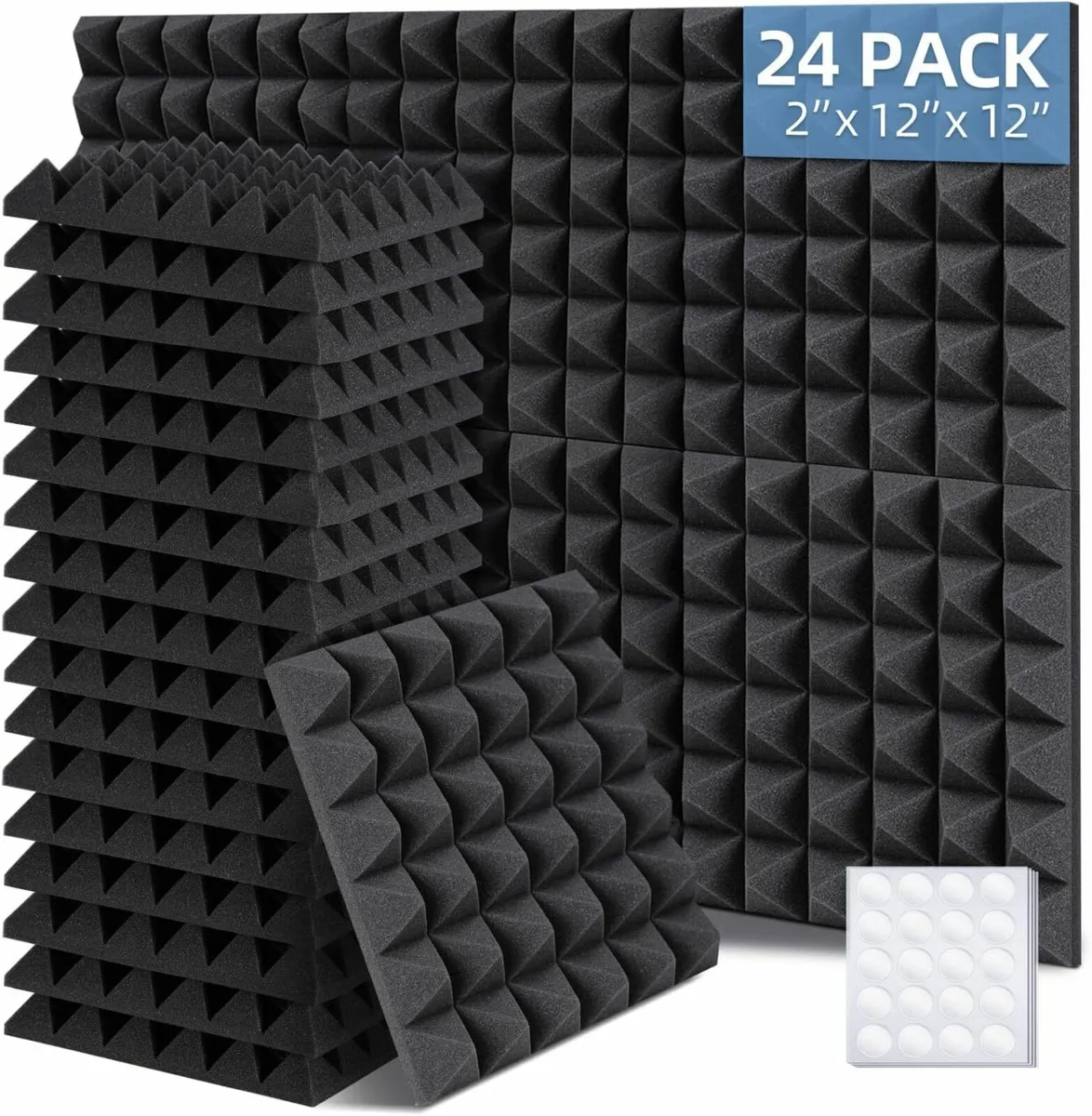 Acoustic Foam Panels 24 Pack Double Sided Tape - Image 1