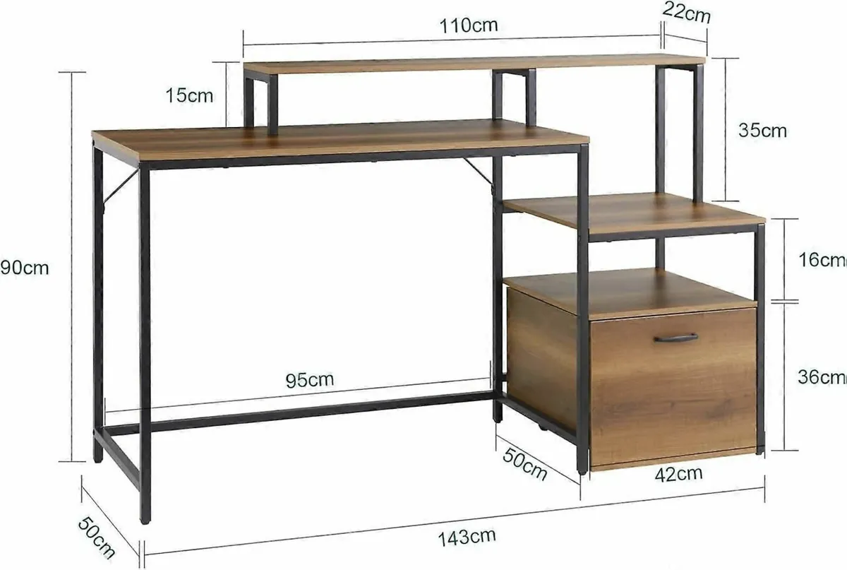 Industrial Office Desk 143cm Computer Desk with Sh - Image 4
