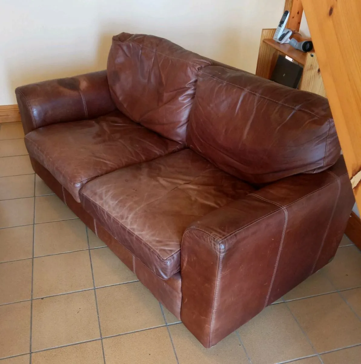 Two seater genuine leather sofa - Image 1