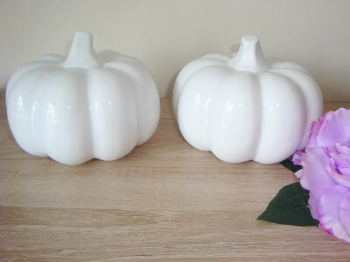 TWO large ceramic white pumpkins - Image 1