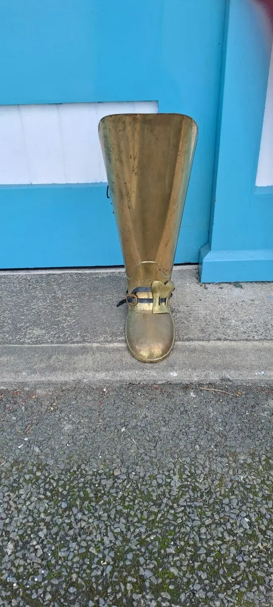 Vintage Brass Boot Umbrella Stick Stand - Image 1