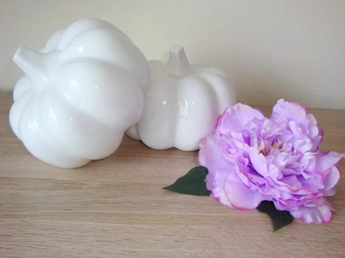TWO large ceramic white pumpkins - Image 2