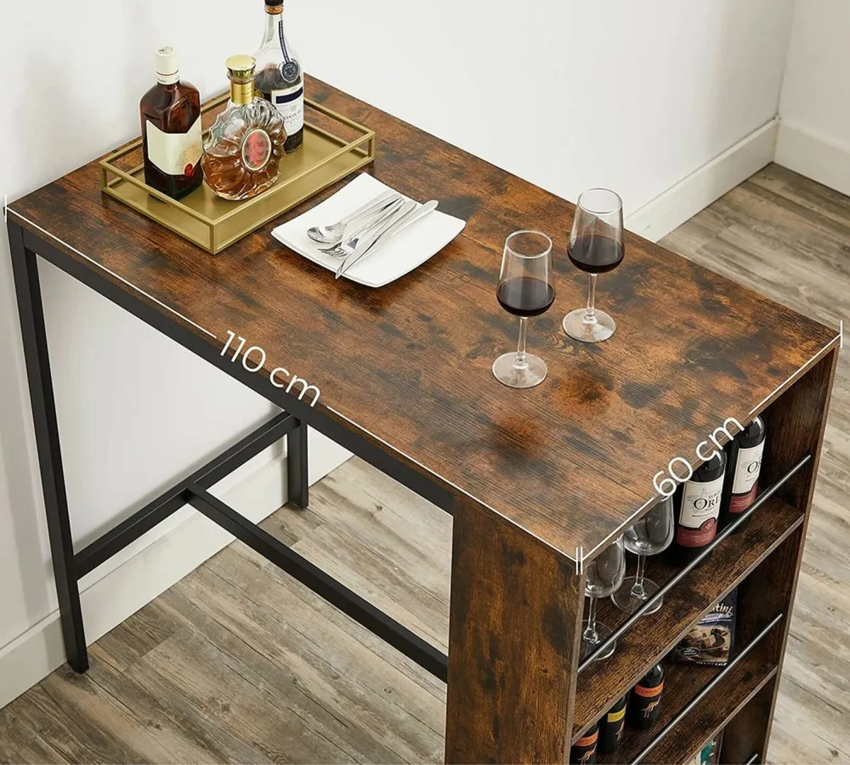 Industrial Bar Table with 2 Stools – Vintage Brown - Image 2