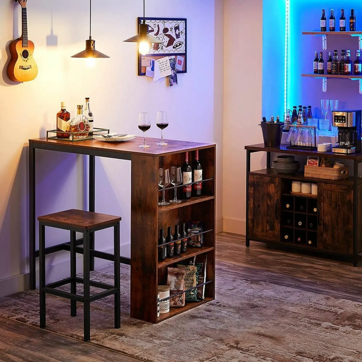 Industrial Bar Table with 2 Stools – Vintage Brown - Image 1