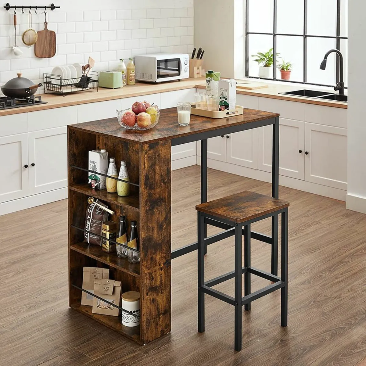 Industrial Bar Table with 2 Stools – Vintage Brown - Image 3