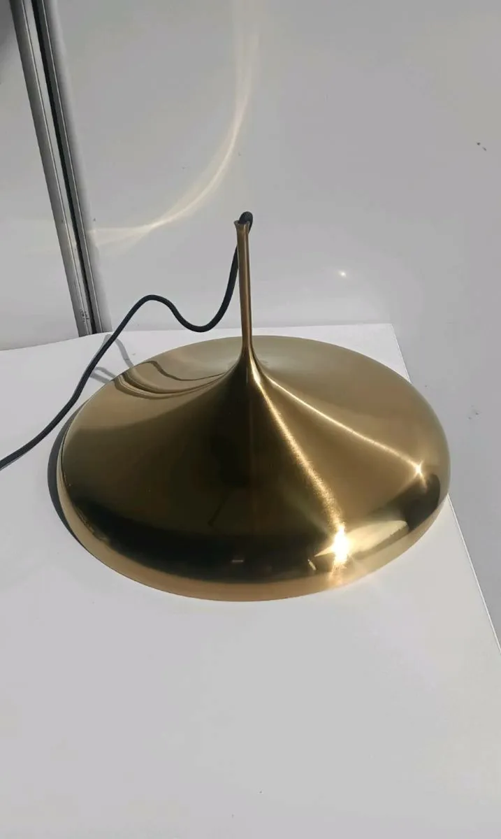 Vintage Golden Metal Pendant Lamp with Pulley Syst - Image 1