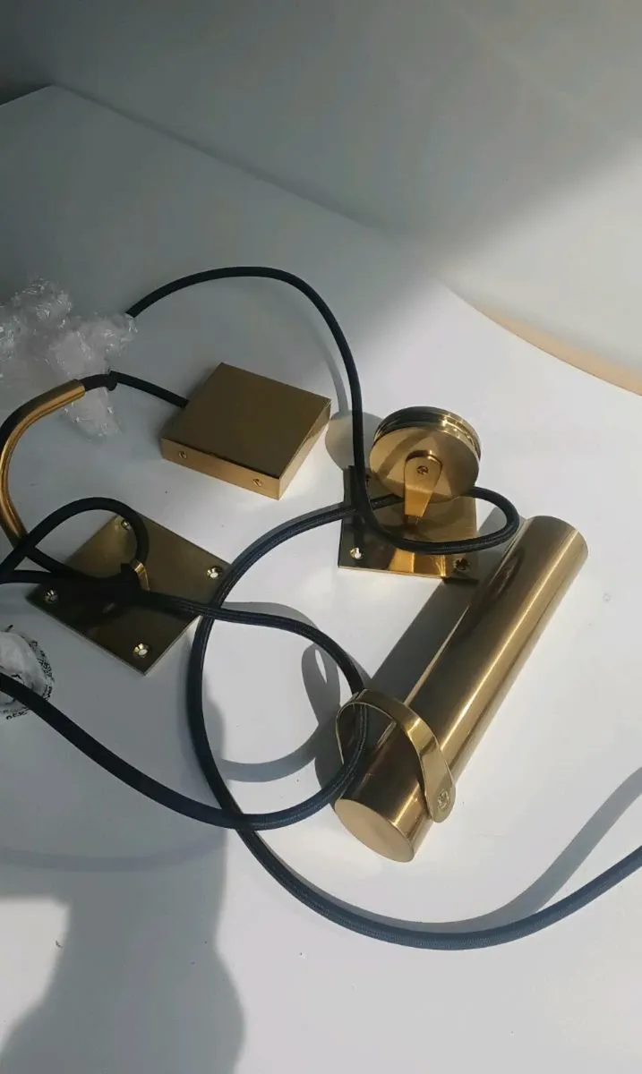 Vintage Golden Metal Pendant Lamp with Pulley Syst - Image 2