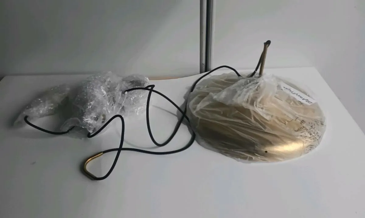Vintage Golden Metal Pendant Lamp with Pulley Syst - Image 4