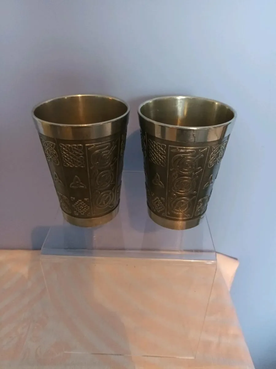Pair Irish  Celtic Pewter WHISKEY Beakers. - Image 2