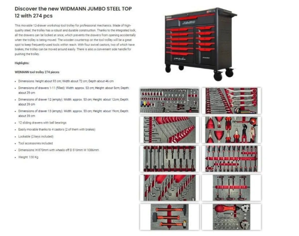 Jumbo pro tool box chest trolley with tools - Image 2